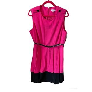 Calvin Klein Fuchsia and Black Belted Midi Dress